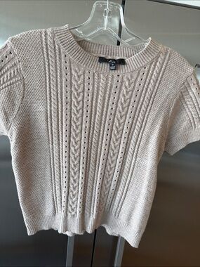 Lulu's Beige Cable Knit Short Sleeve Crewneck Sweater